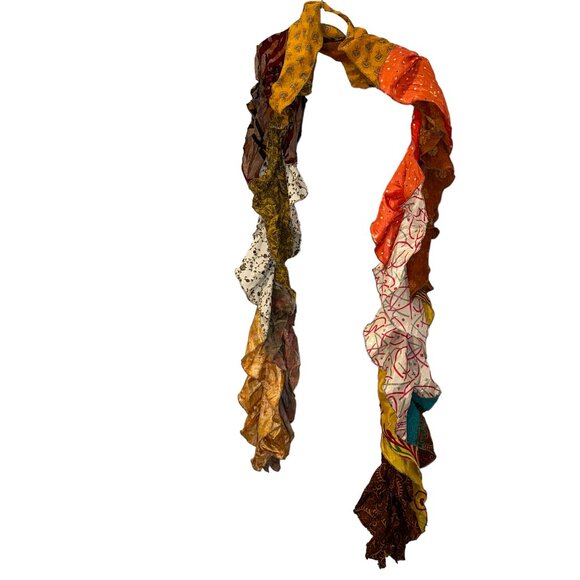 Summer ethnic Indian Sari ruffle multi silk print scarf - Picture 2 of 5